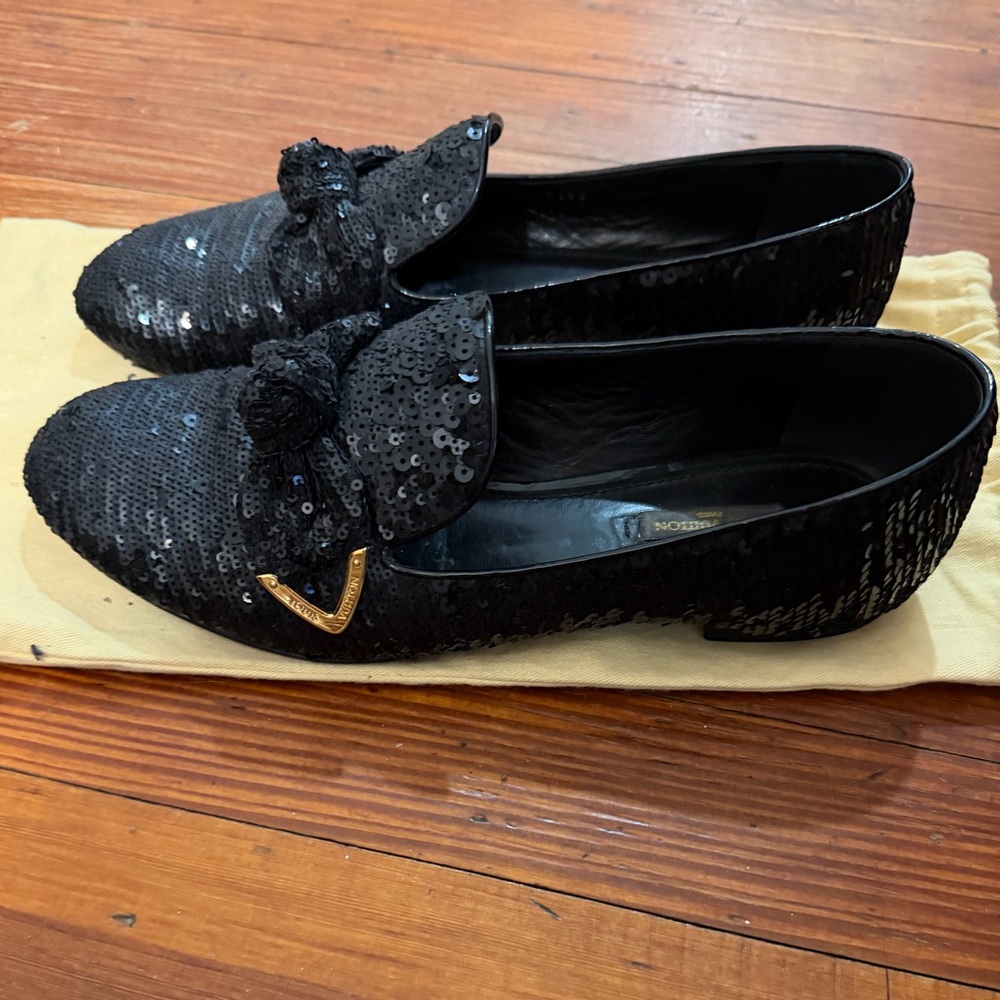 Authentic Louis Vuitton Elegant Black Sequin Women's Loafers Size 40